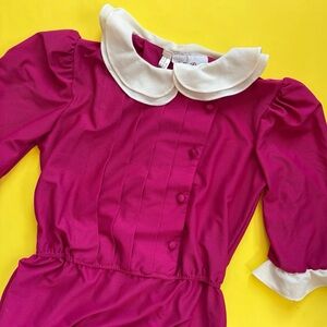 Vintage 70s 80s Pink and White Short Sleeve Midi Dress